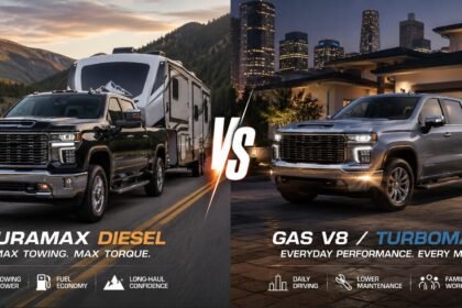 Chevrolet Silverado inspired diesel and gas pickup trucks comparison in a modern USA automotive setting