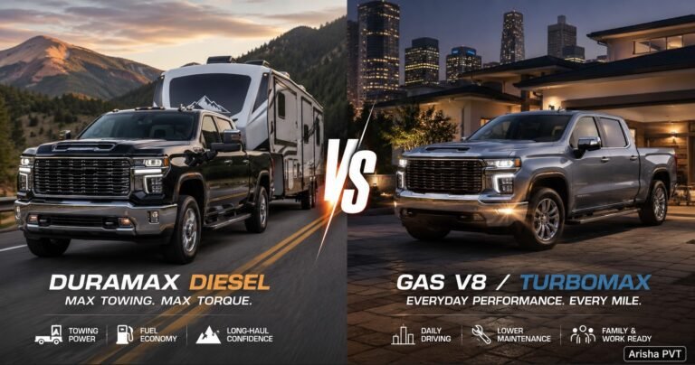 Chevrolet Silverado inspired diesel and gas pickup trucks comparison in a modern USA automotive setting