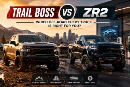 Silverado Trail Boss vs ZR2 off-road Chevy truck comparison in a modern USA automotive setting