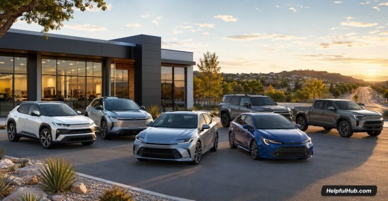 Toyota USA inspired vehicle lineup with hybrid SUV, sedan, truck and electric SUV for American car buyers